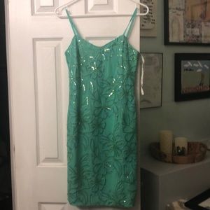 Lilly Pulitzer green and blue w/sequin dress. Sz 0